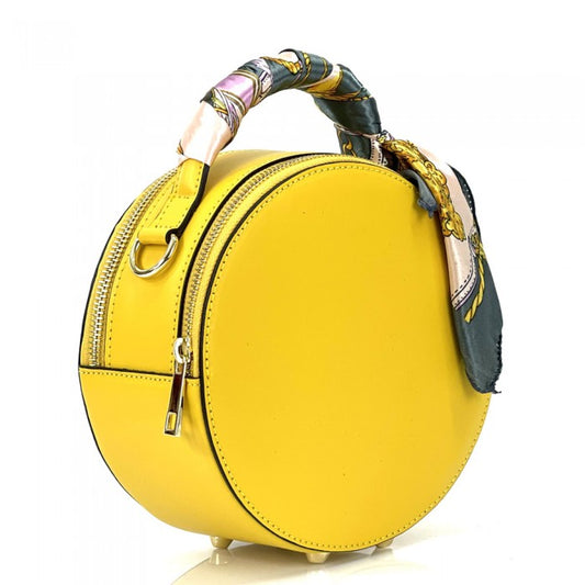 Round Genuine Leather Crossbody Handbag