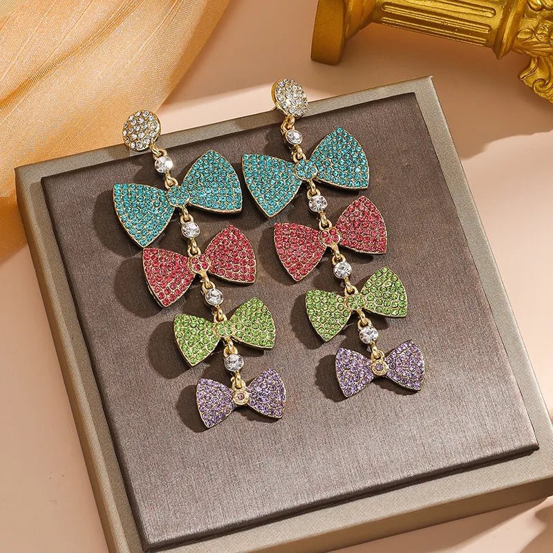 Bow Knot Rhinestone Earrings - Yayas Luxe Handbags - Jewelry