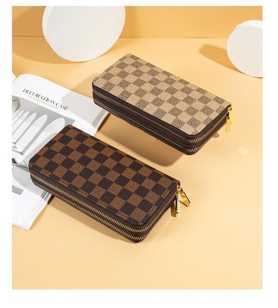 LV Leather Checkers Wallet for Men