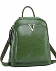 V Leather Backpack ~ Black - Yayas Luxe Handbags - Backpacks